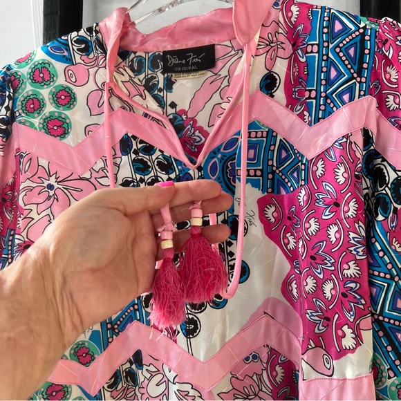 Vintage 80’s Diane Freis Georgette Colorful Abstract Pattern Drop Waist Dress OS - Picture 5 of 16